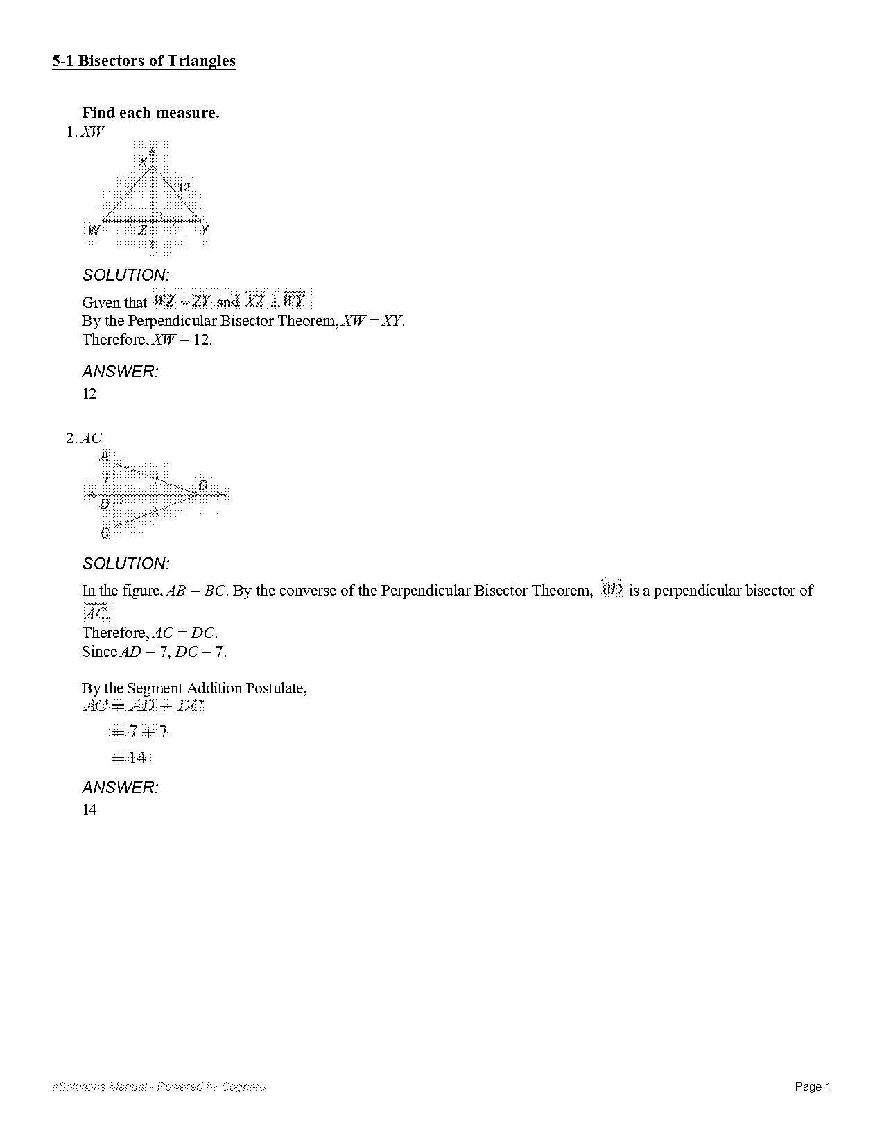 perpendicular bisector worksheet solve for x