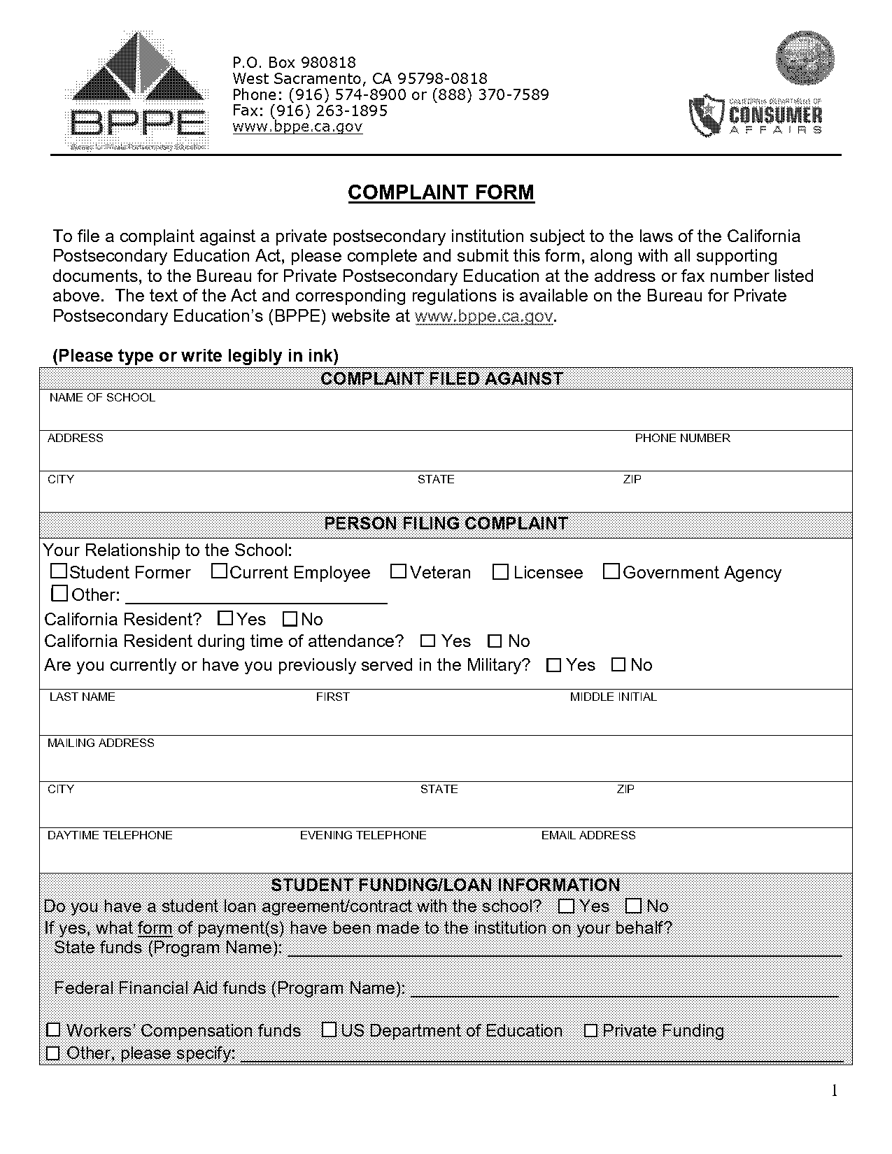 us department of education complaint status