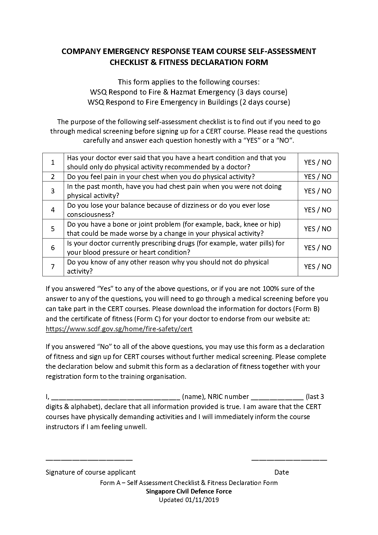 medical fitness self declaration format