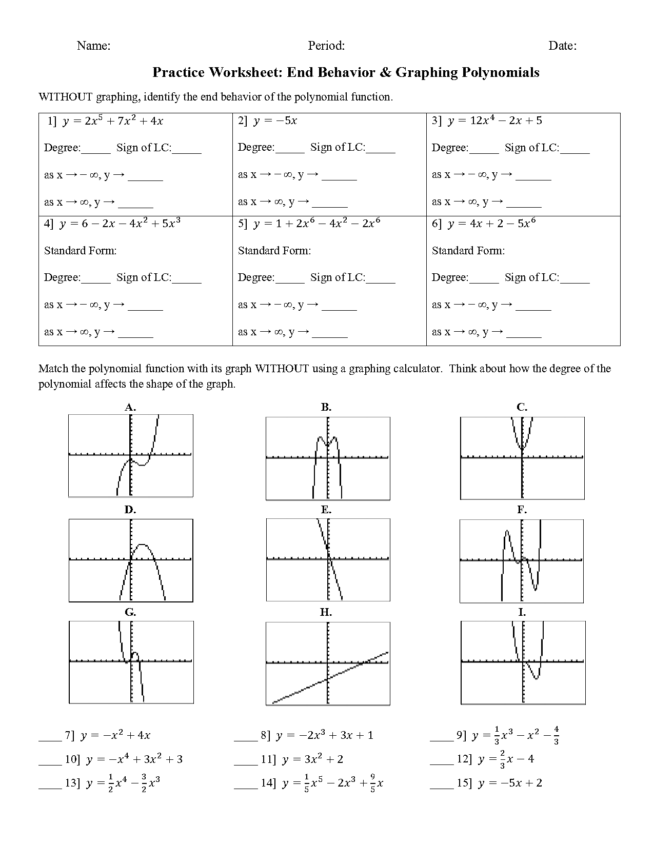 graphing polynomials calculator worksheet