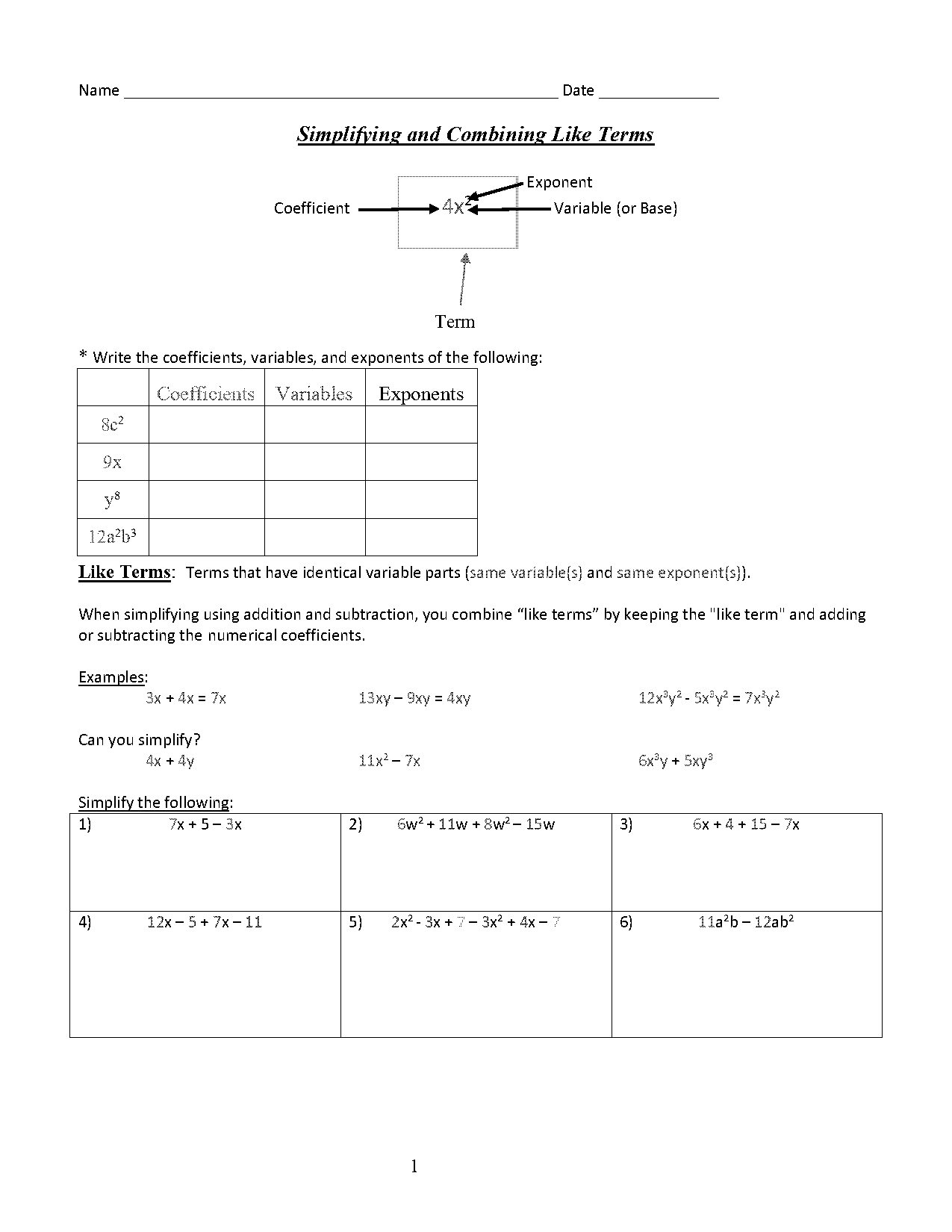 simplifying and solving equations worksheet