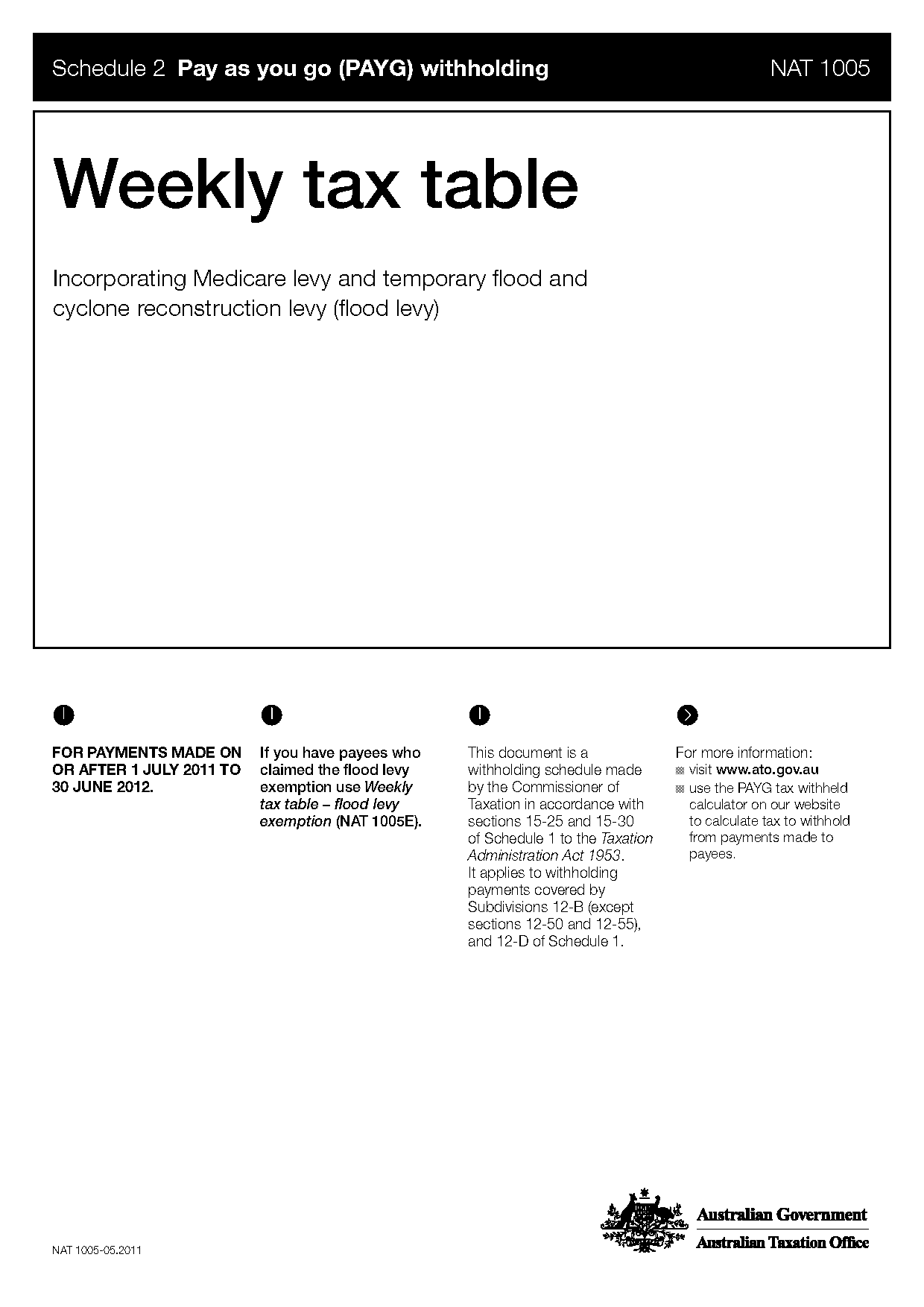 ato weekly tax table excel