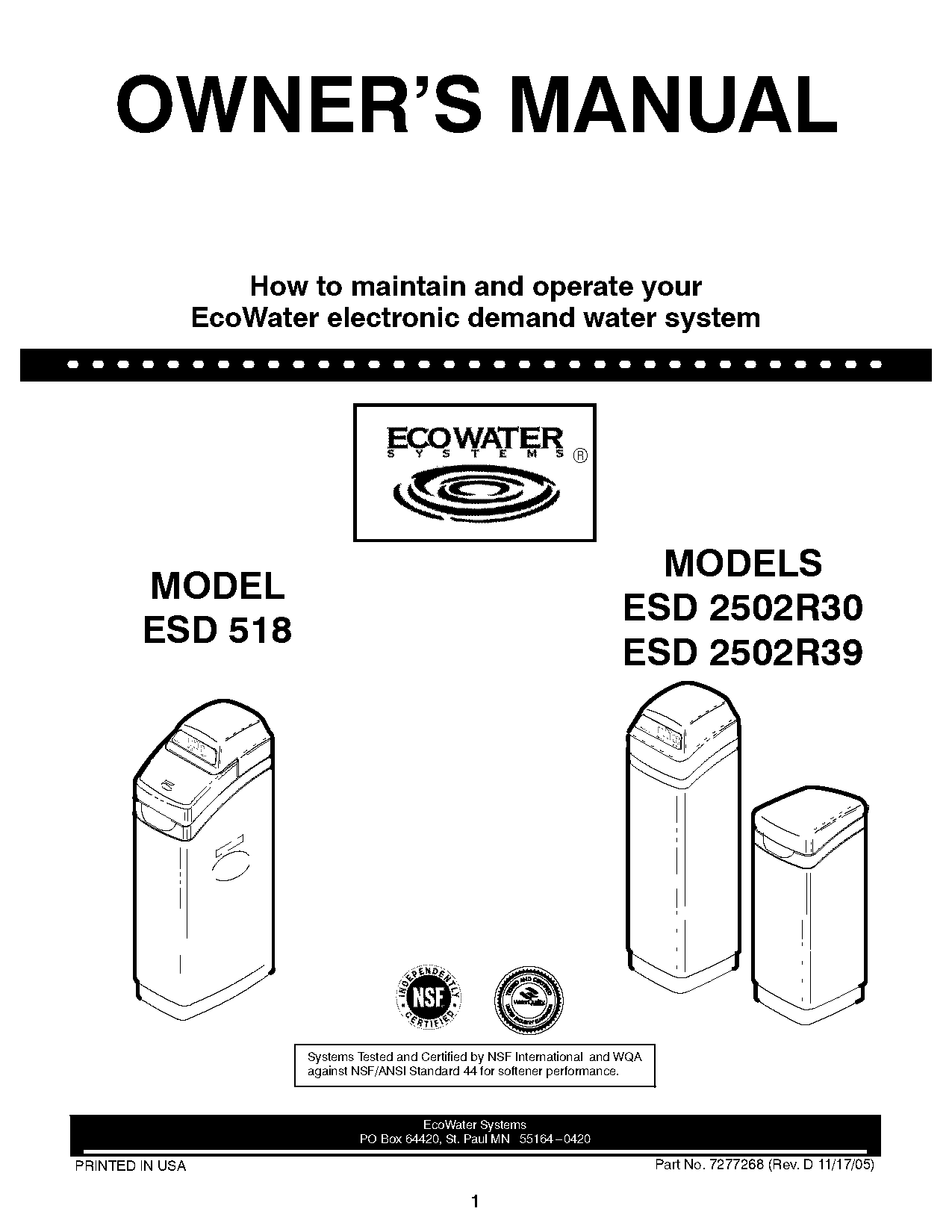 ecowater systems instruction manual