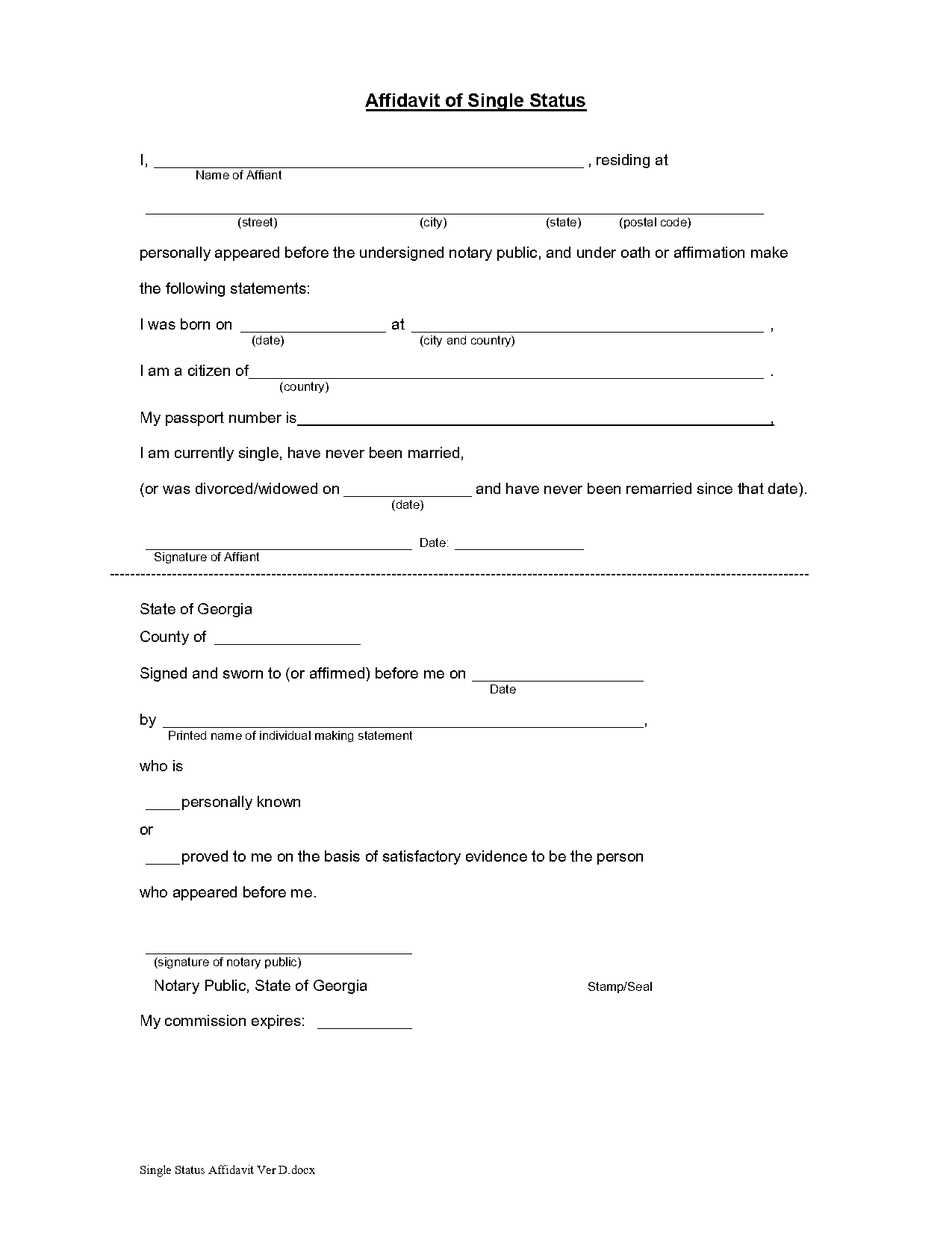 status affidavit form pdf