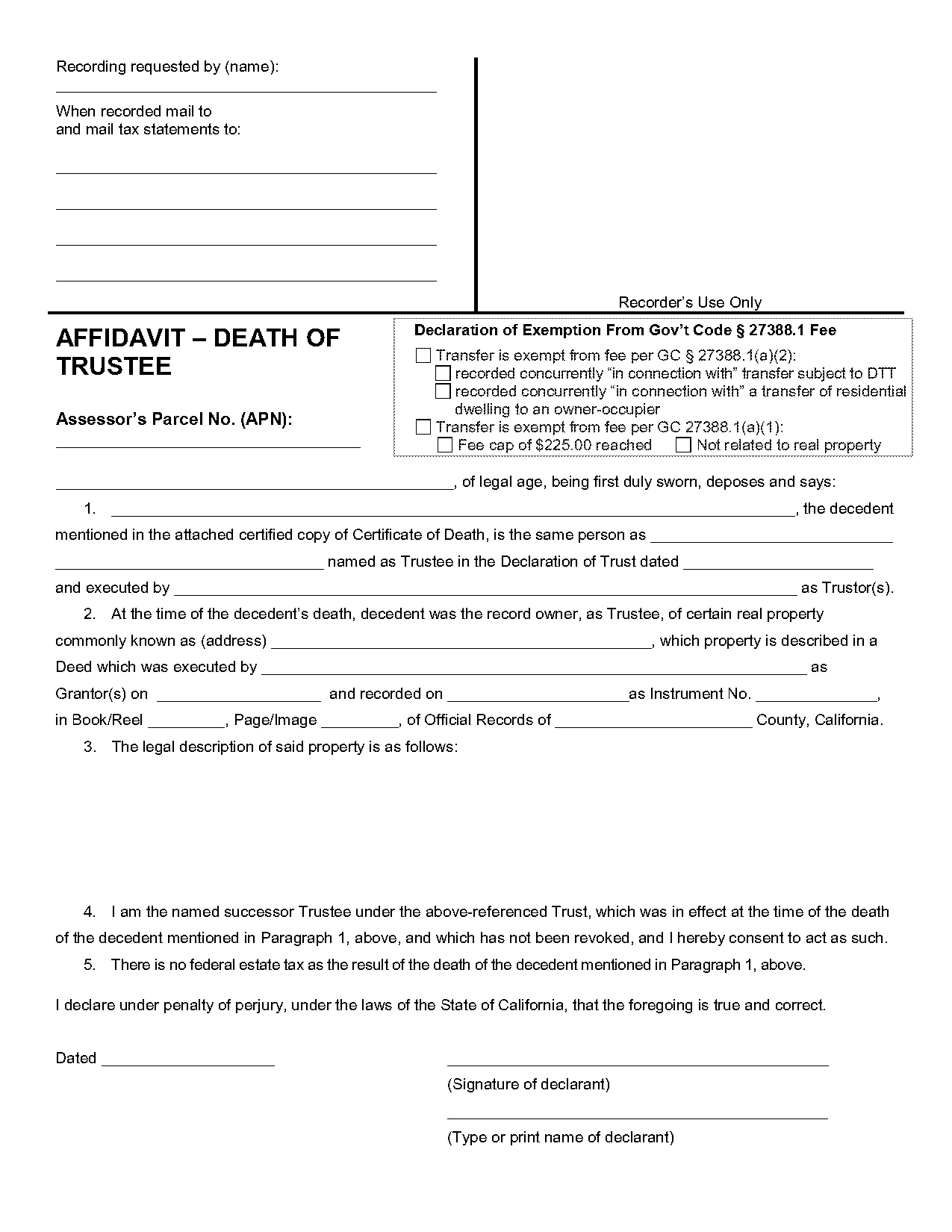 ca affidavit change of trustee