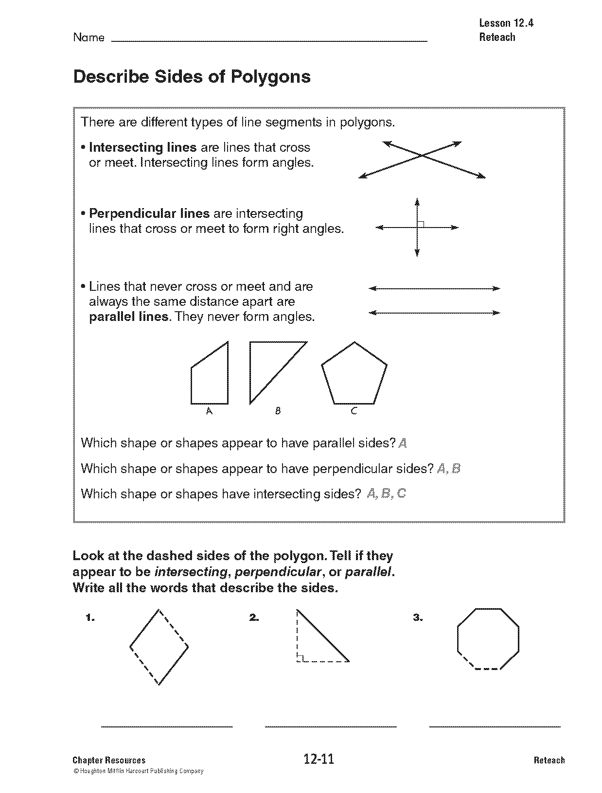 intersecting and perpendicular lines worksheets