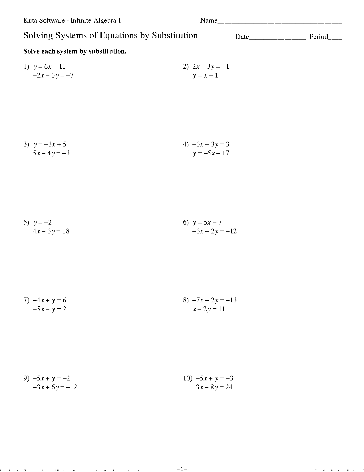 solving simultaneous equations by substitution worksheet pdf