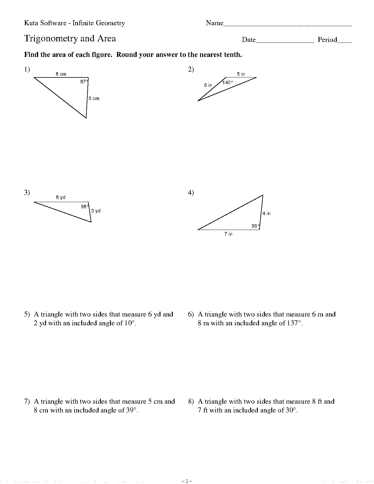 area of non right angle triangle worksheet