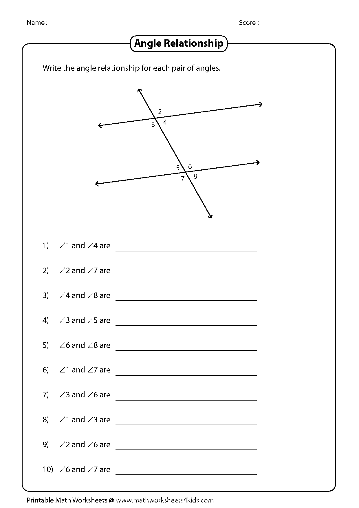 angles relationship worksheet answer key