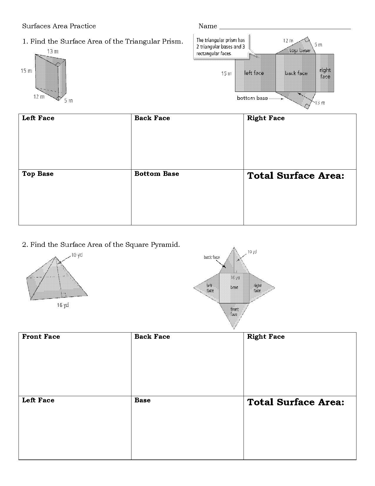 surface area of prisms worksheet pdf