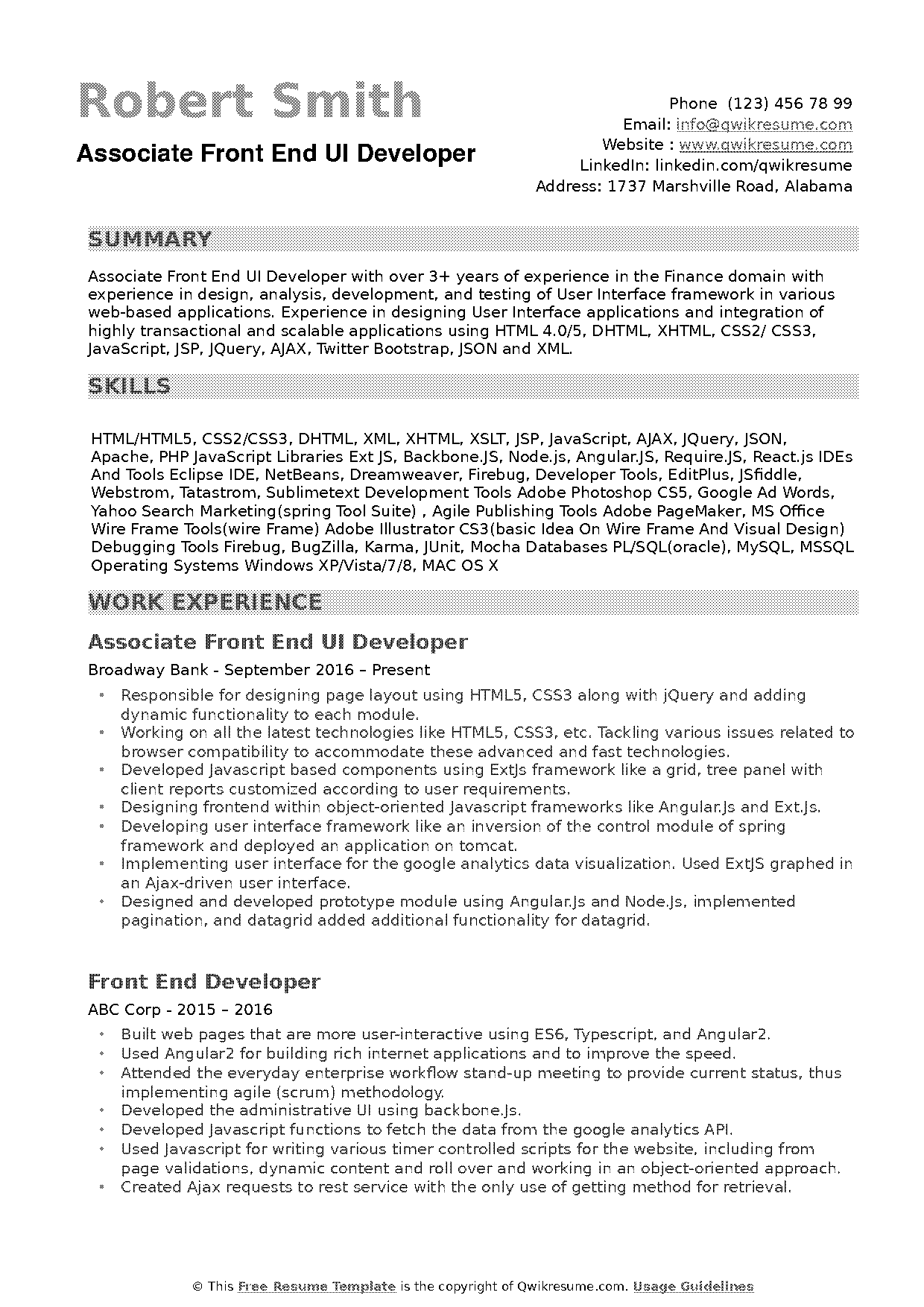 ui developer angular resume