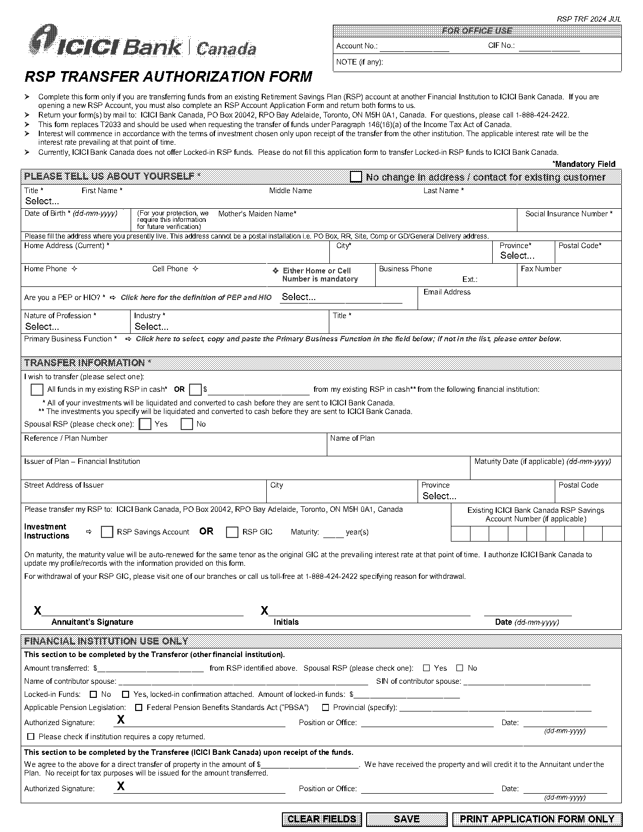 icici bank transfer account form