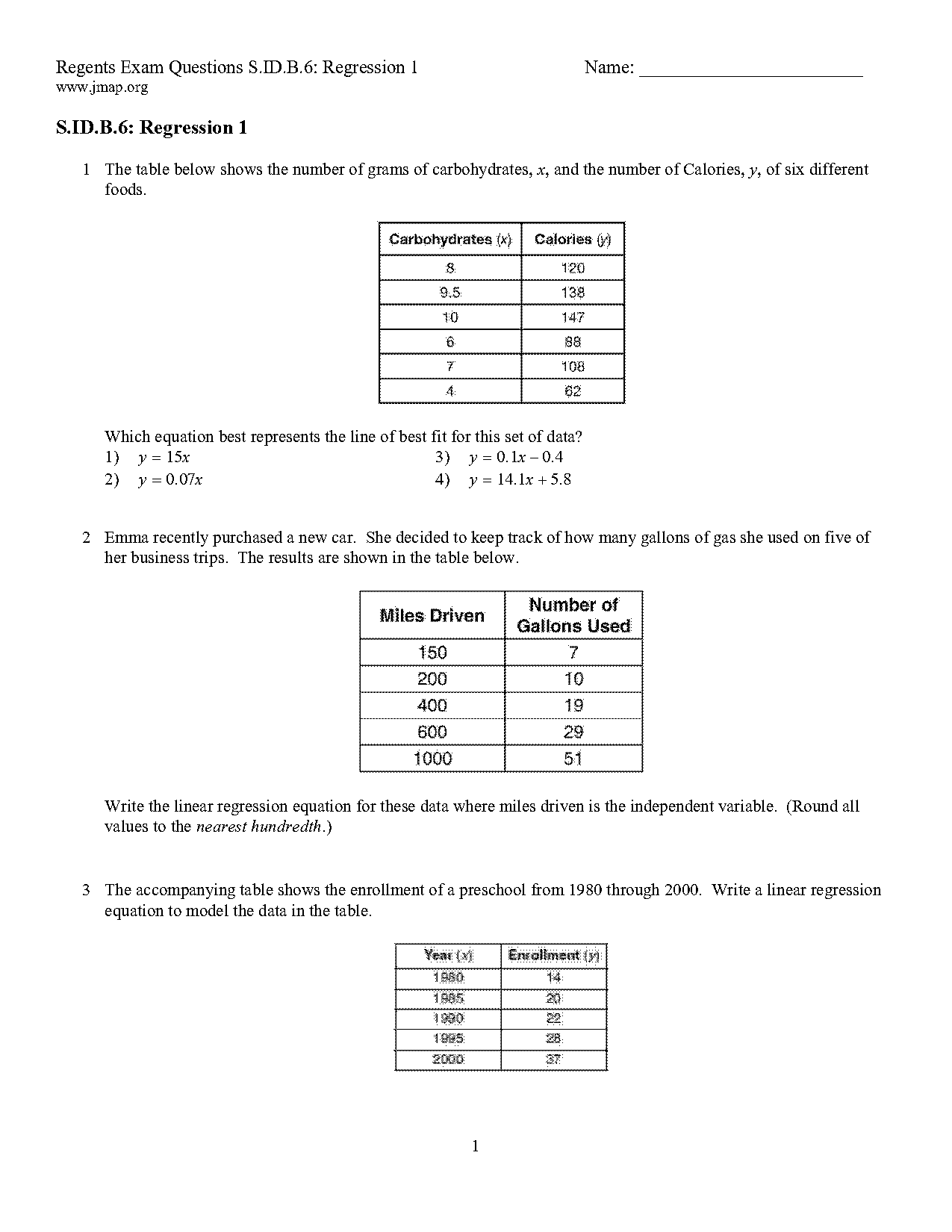 finding equation of a line from a table worksheet