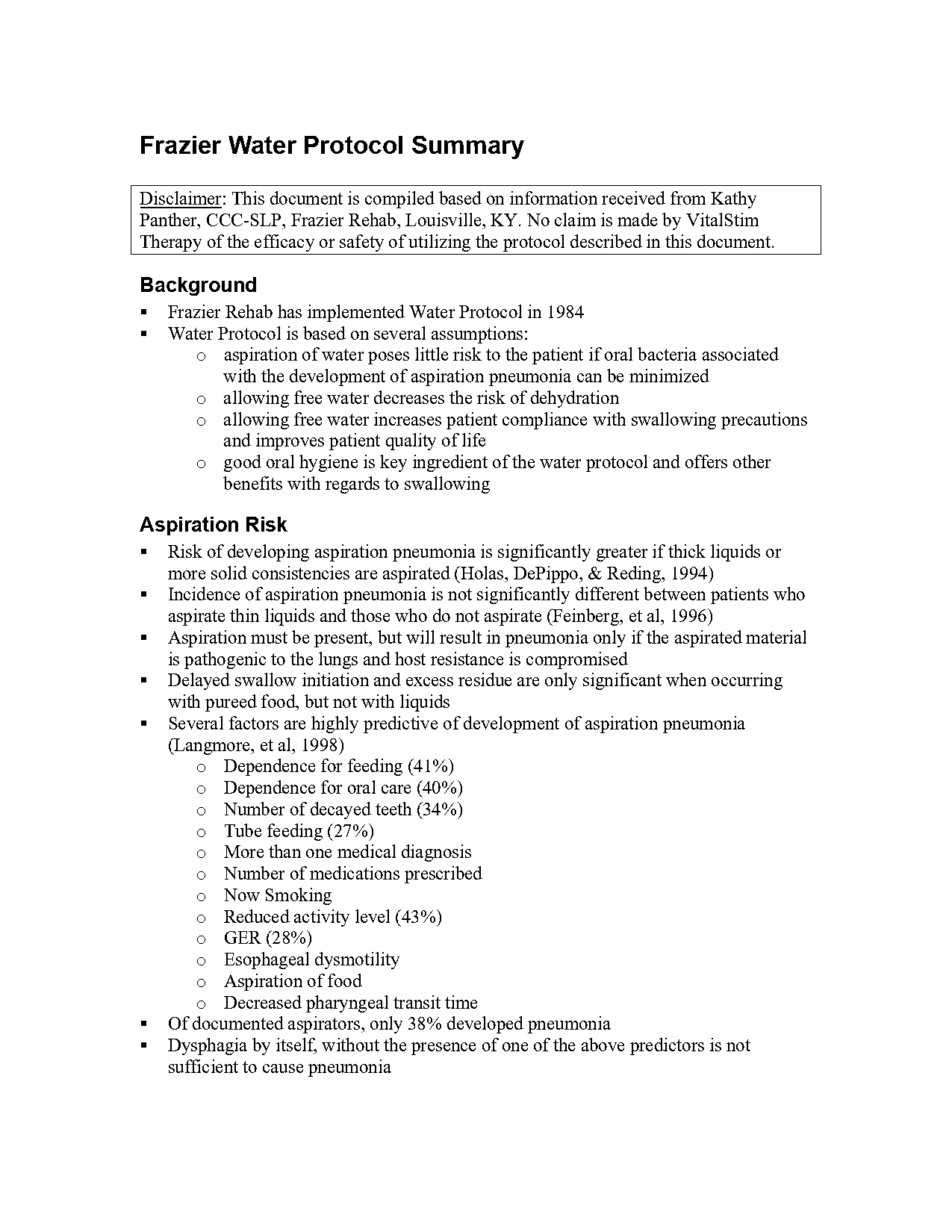 free water protocol patient handout