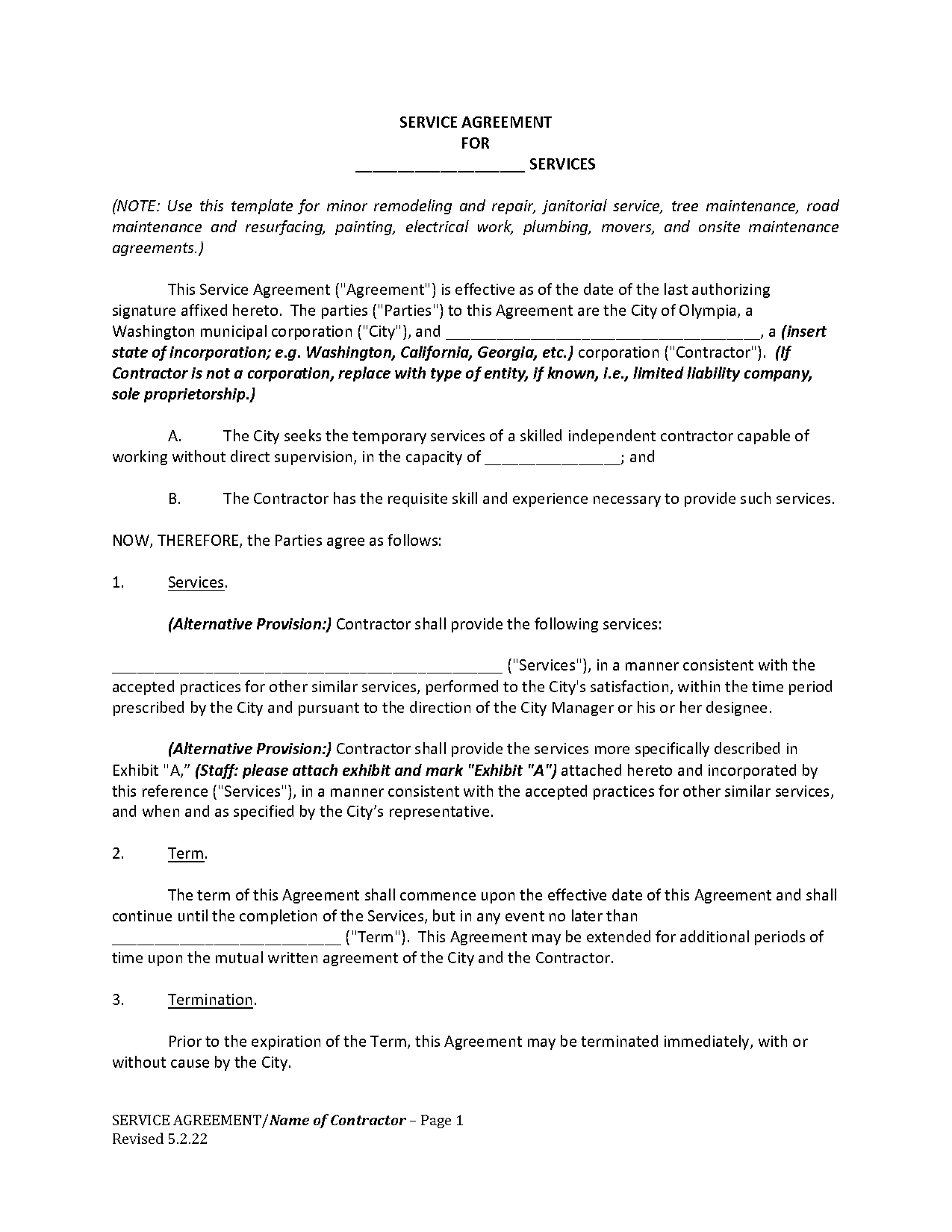 what is service agreement draft