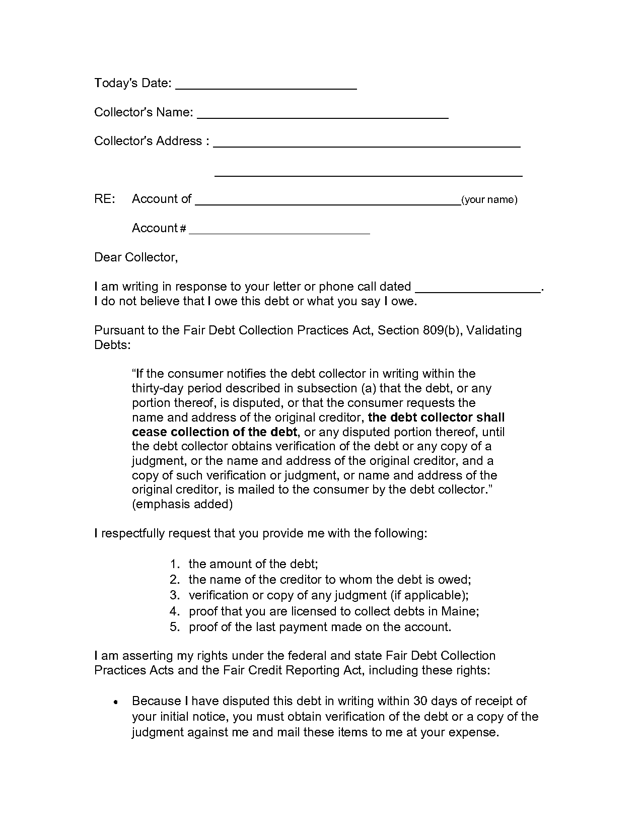 fair credit reporting act dispute letter template