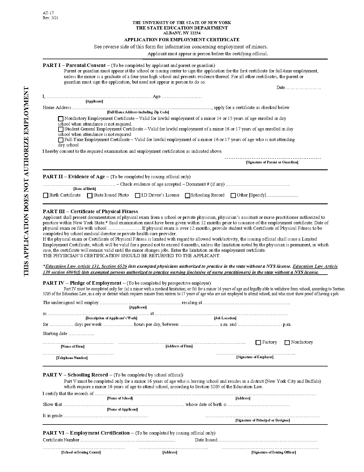 application for age certificate