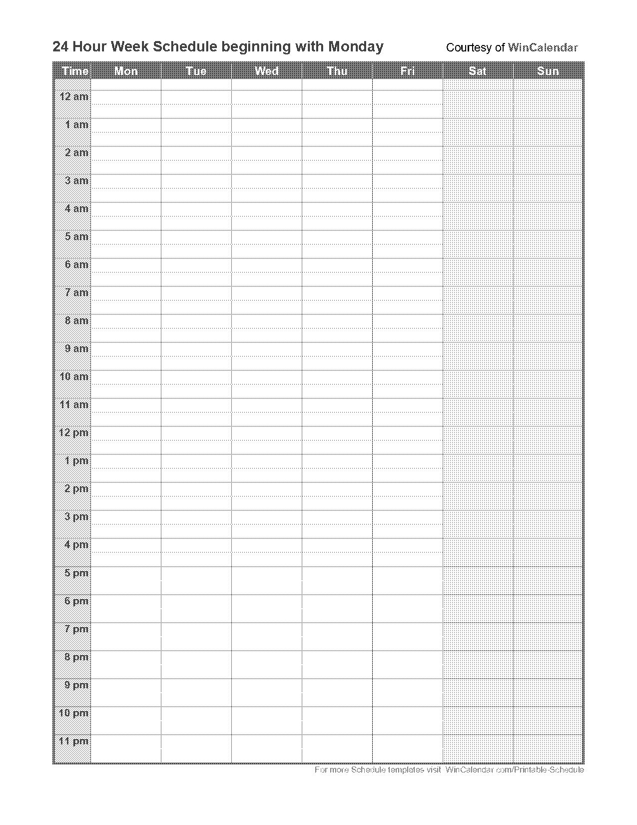 hourly weekly schedule template printable