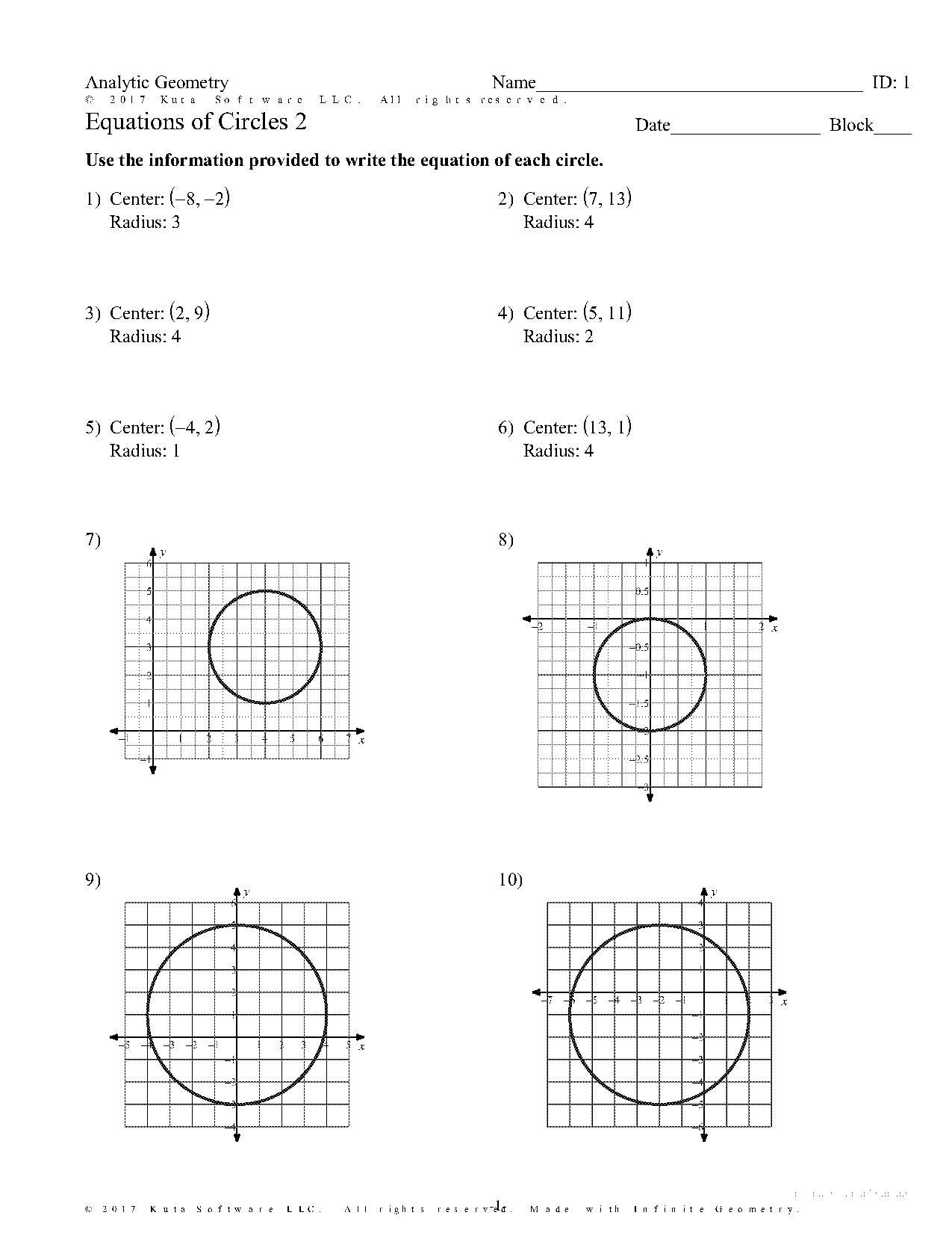 equations of circles worksheet kuta