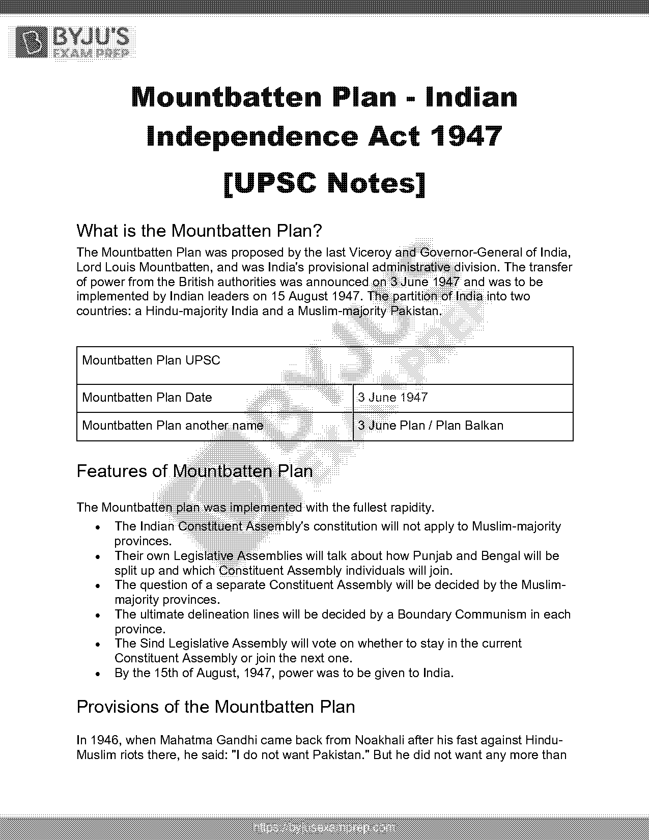 clauses of mountbatten plan