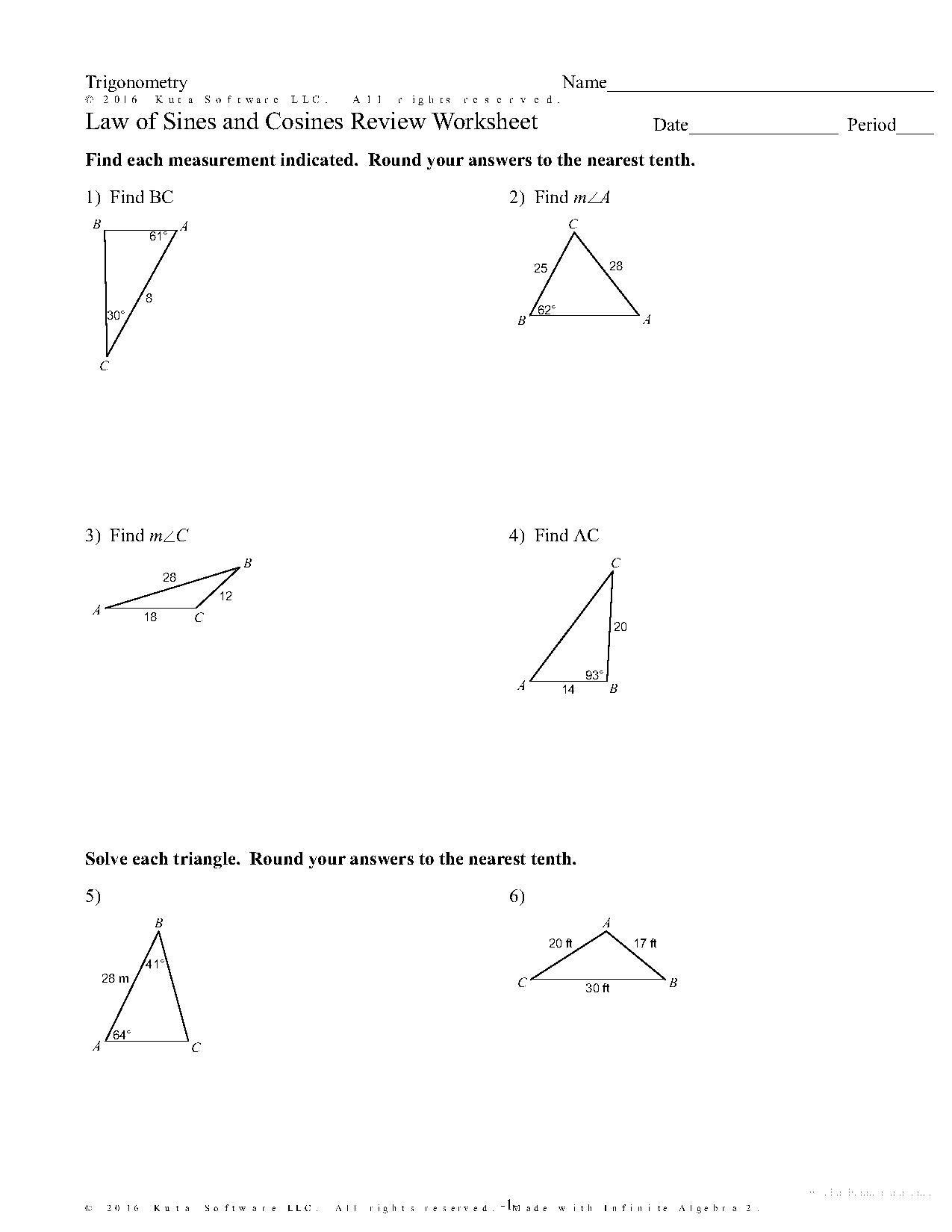 area of triangle sine worksheet