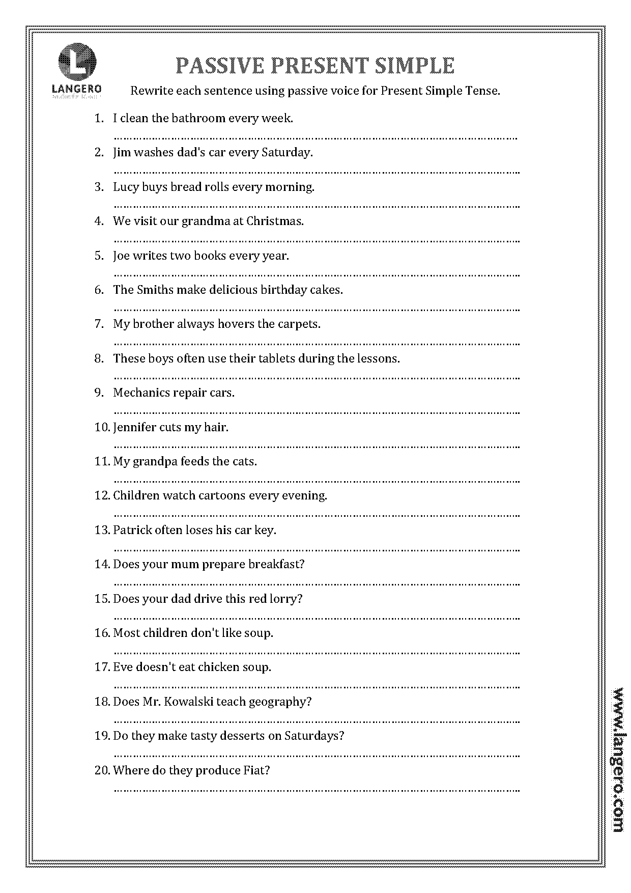 passive voice present exercises pdf with answers