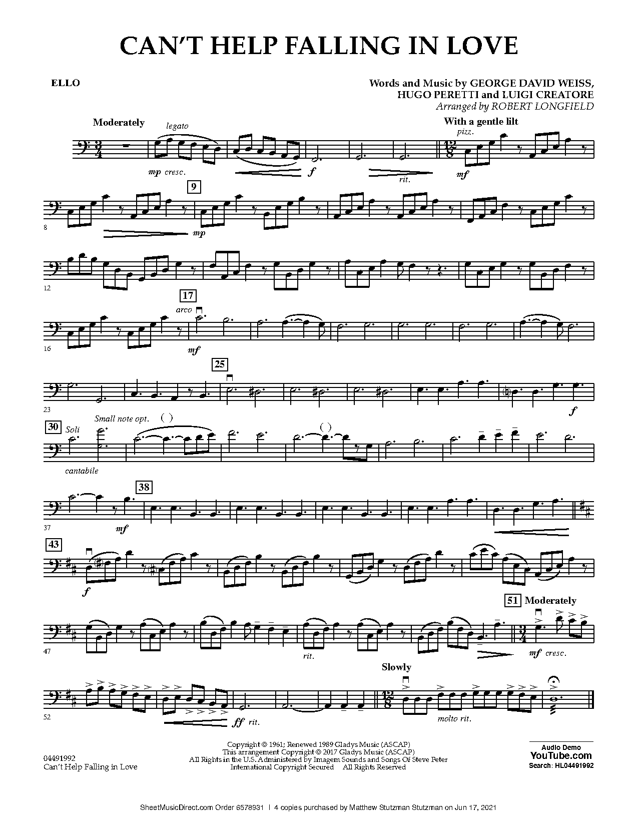 cant help falling in love lead sheet pdf