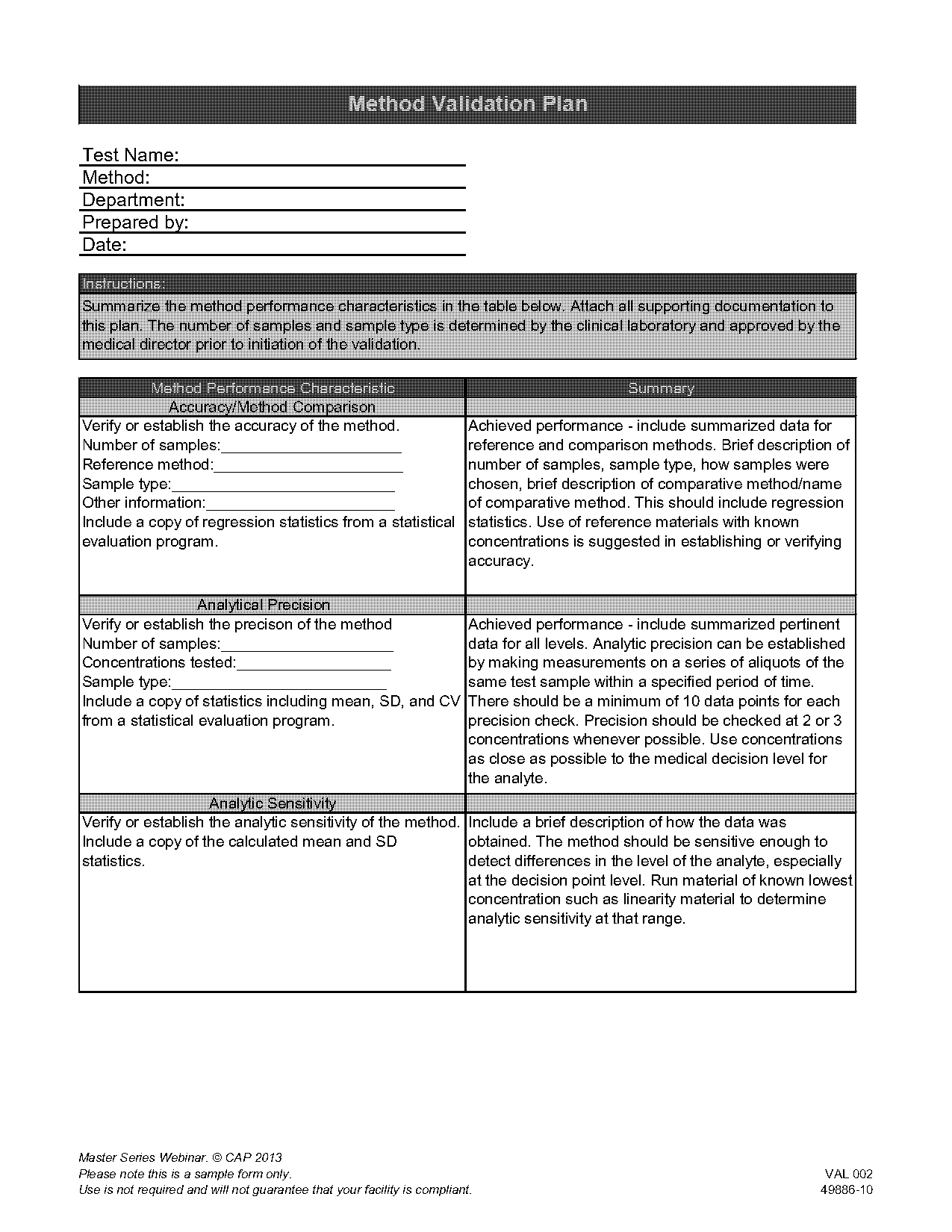 assay validation plan template