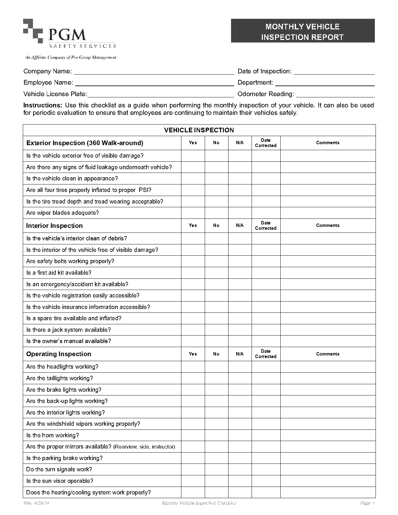 free vehicle checklist template excel