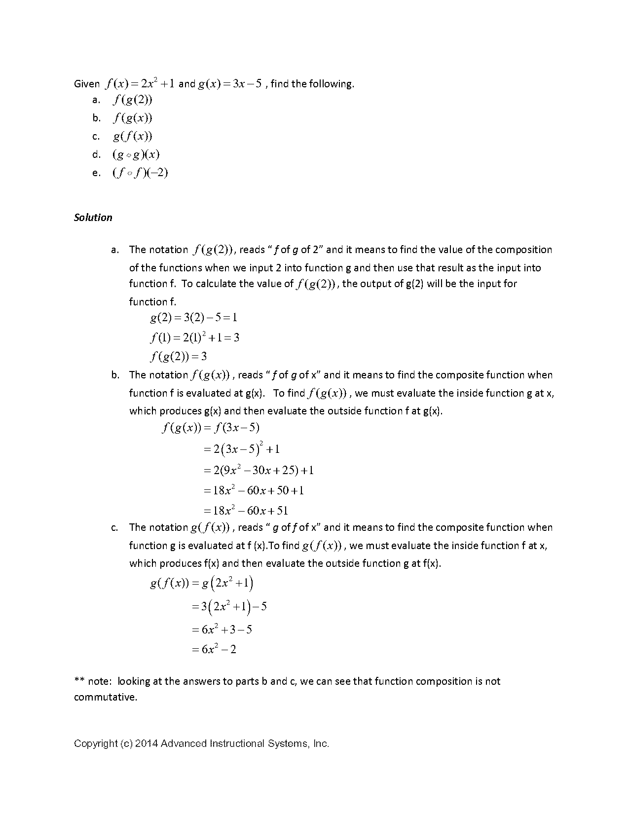 evaluating functions f g x