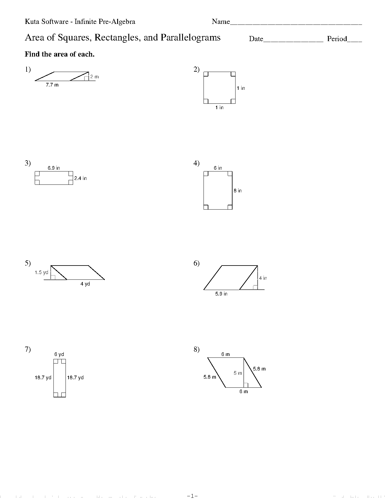 finding the area of a square and rectangle worksheet