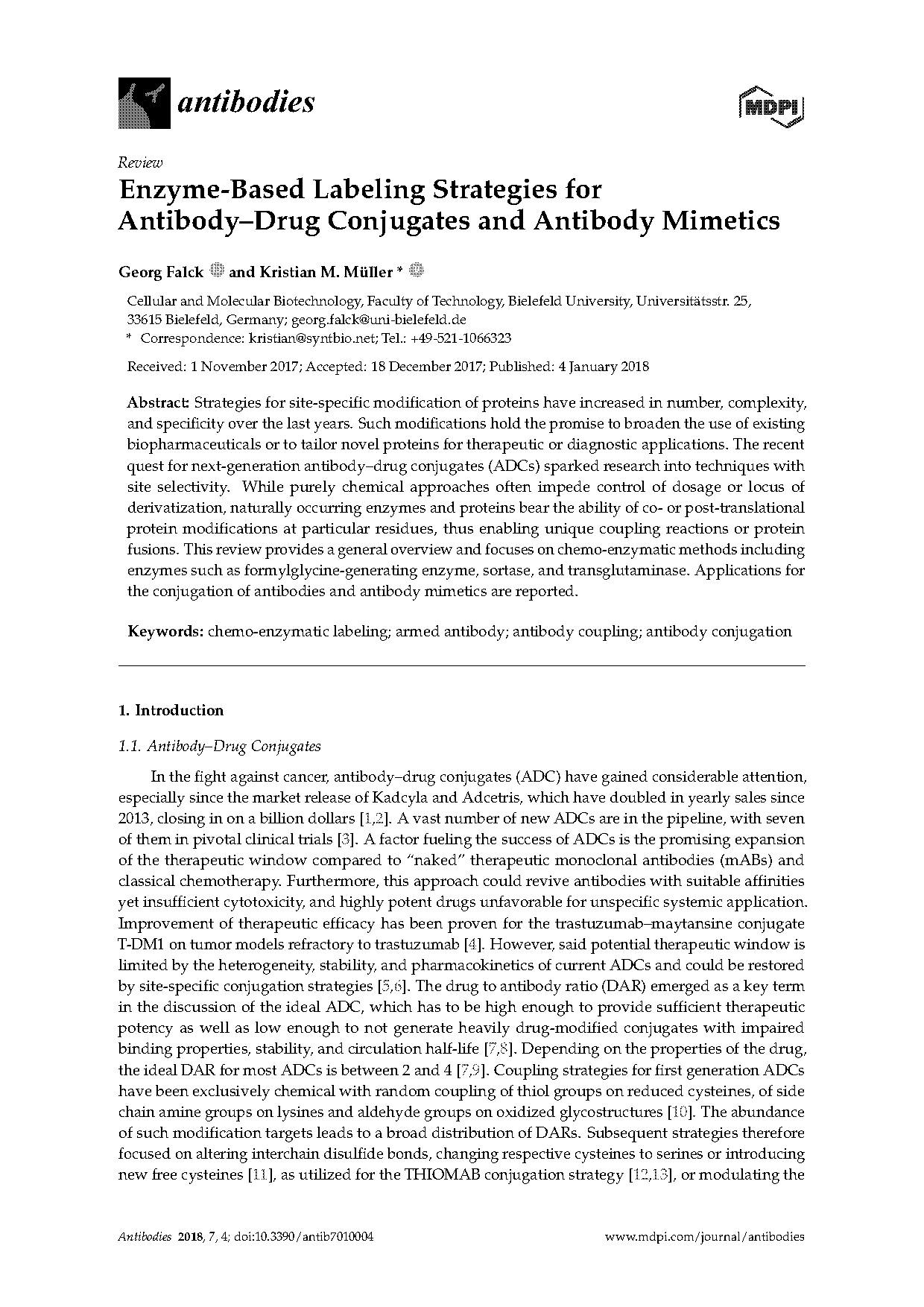 enzymatic antibody modification by bacterial transglutaminase