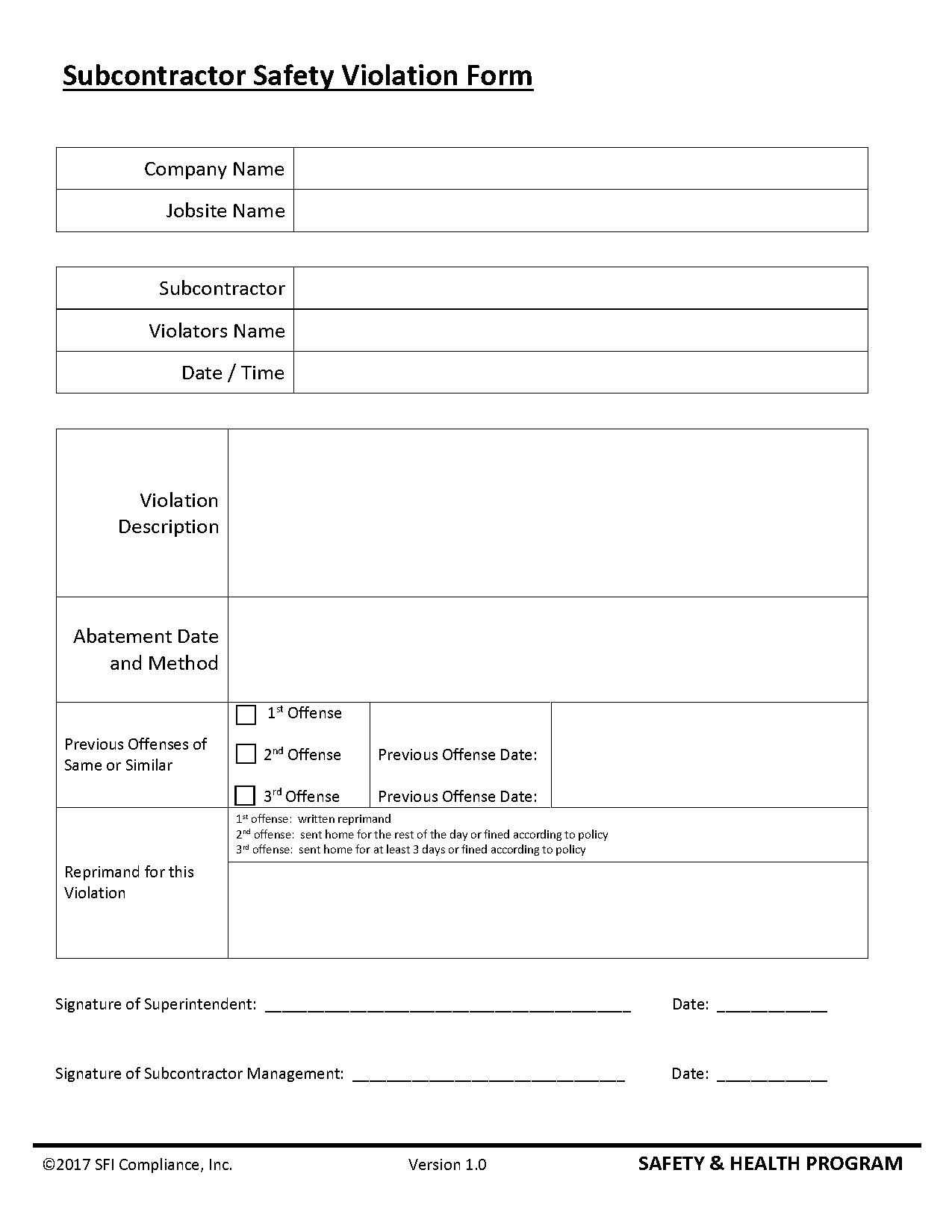 safety violation penalty format