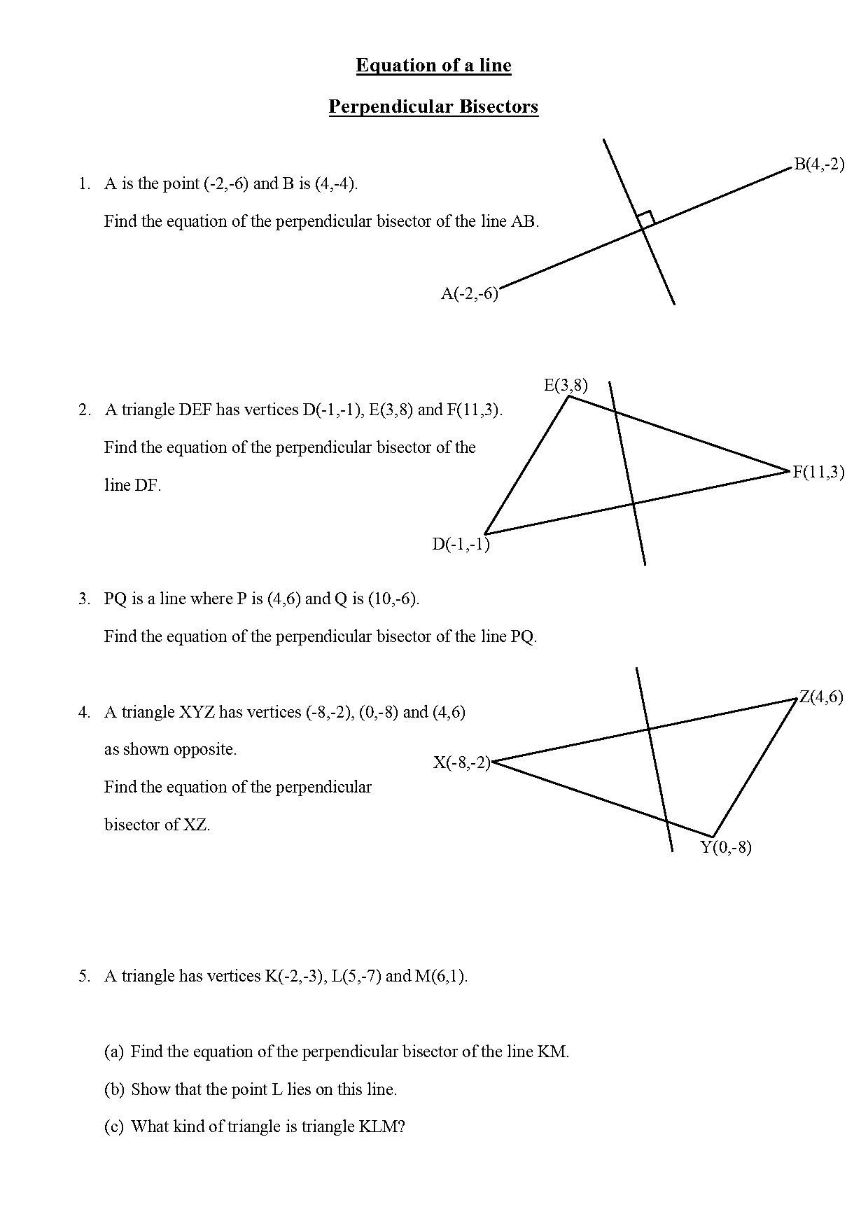 find the equation of a perpendicular line worksheet