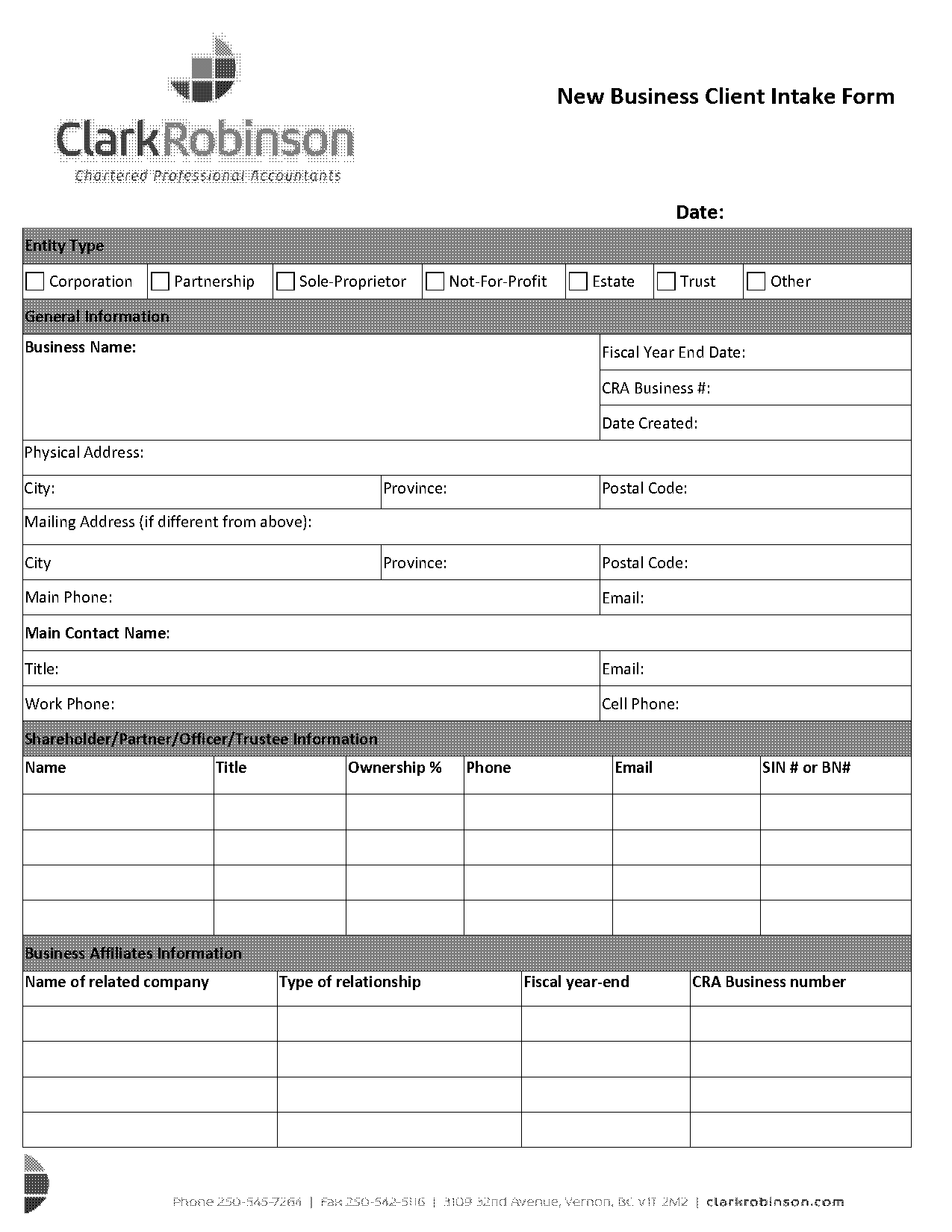 bookkeeping client intake form template