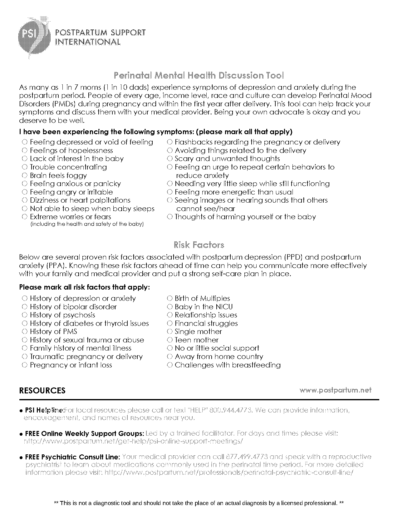 diabetes risk factors checklist