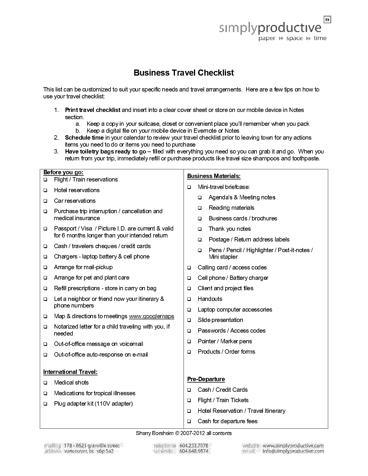 travel checklist template excel