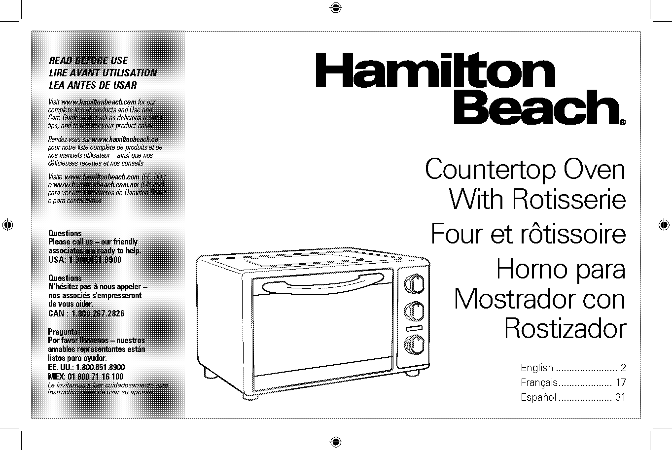 hamilton beach toaster oven rotisserie manual