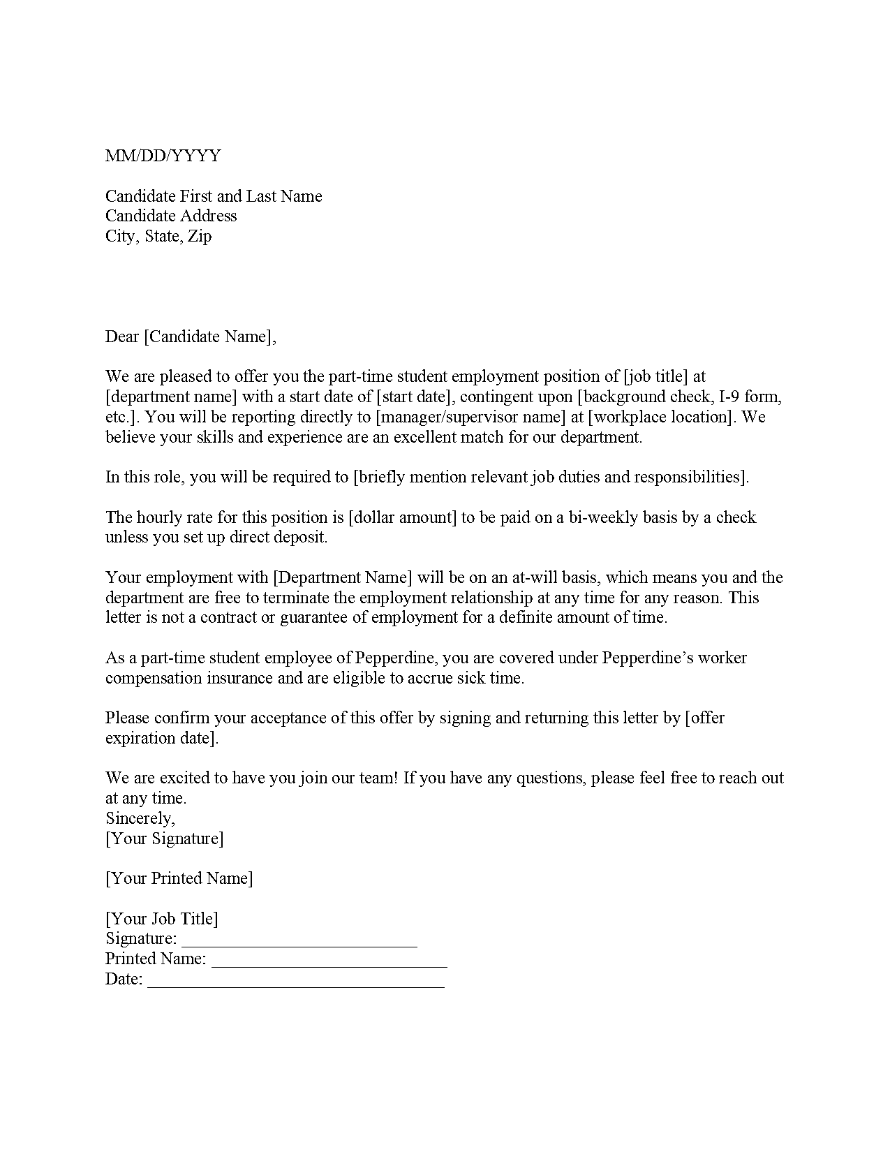 example offer letter for job