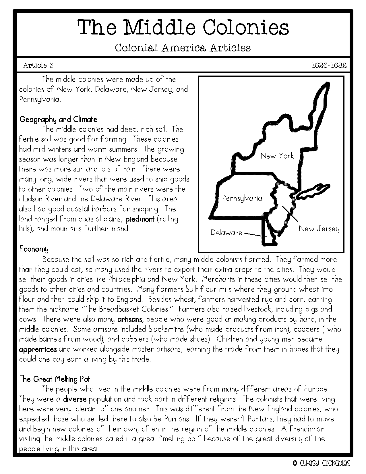 middle colonies blank map