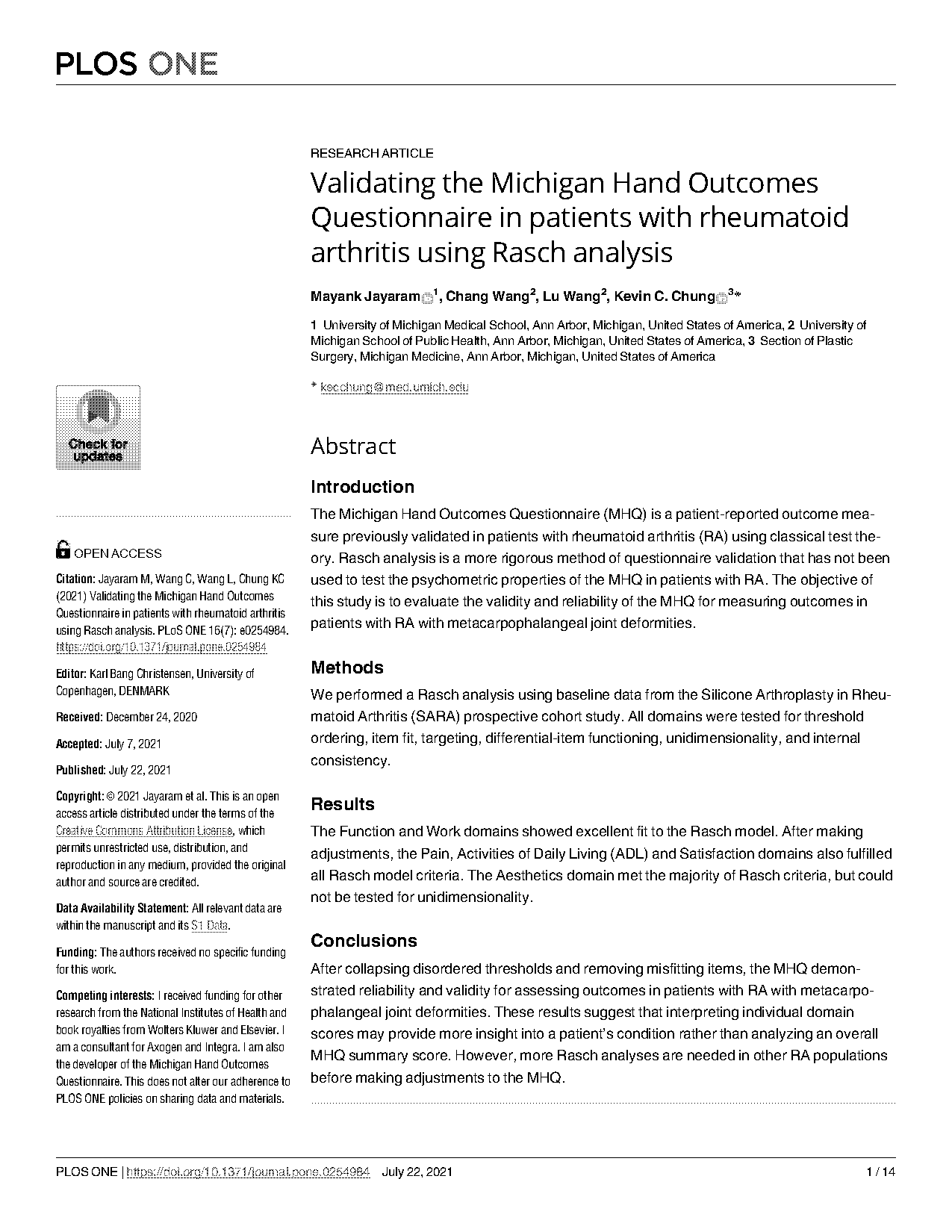 michigan hand outcomes questionnaire reliability