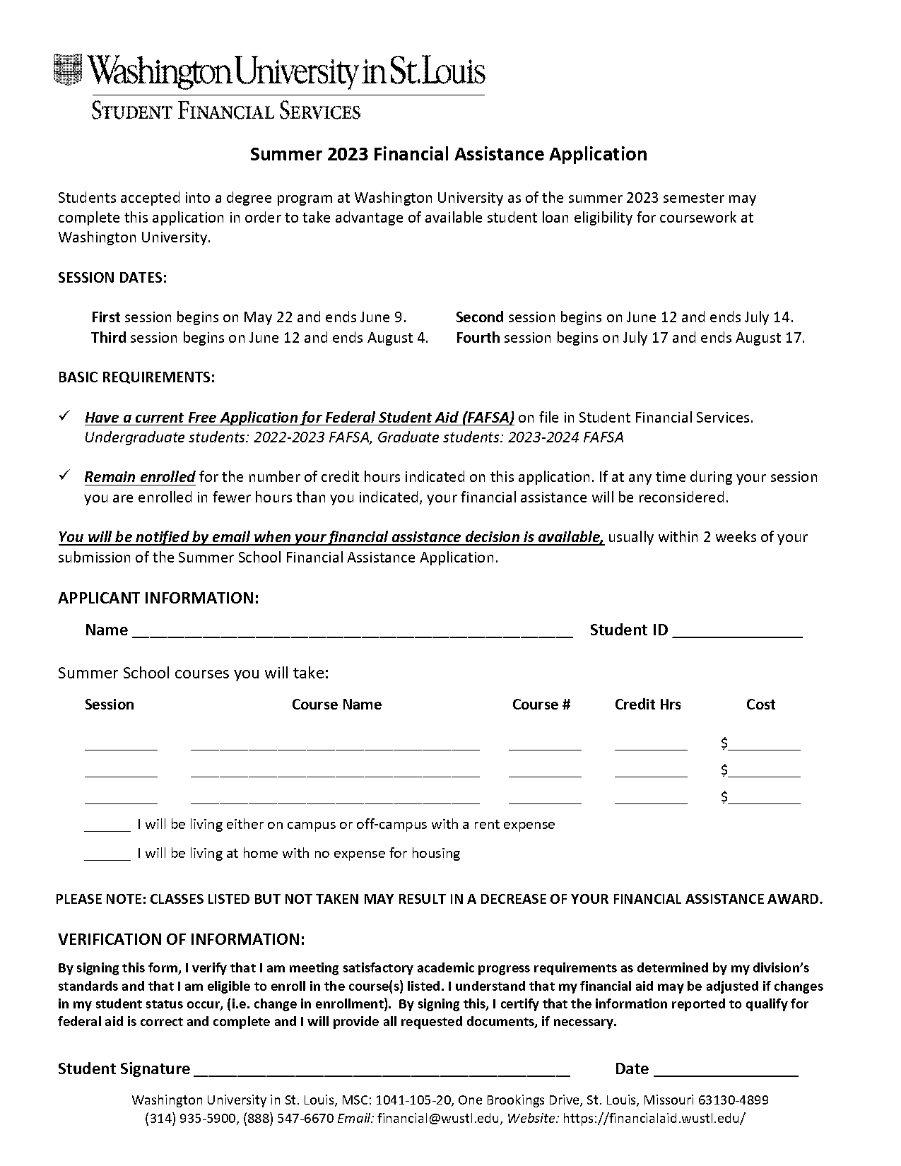 how to fill out the washu housing application