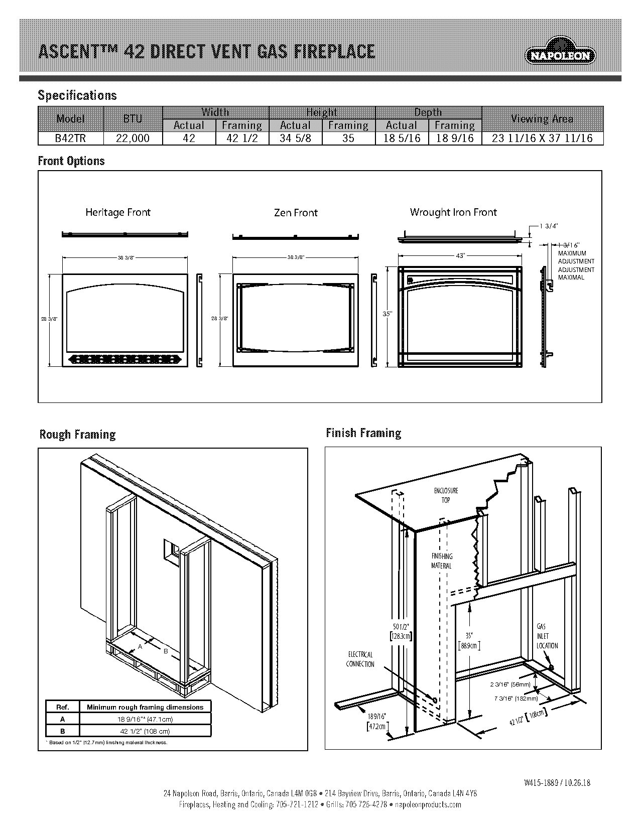 direct vent gas fireplace dimensions