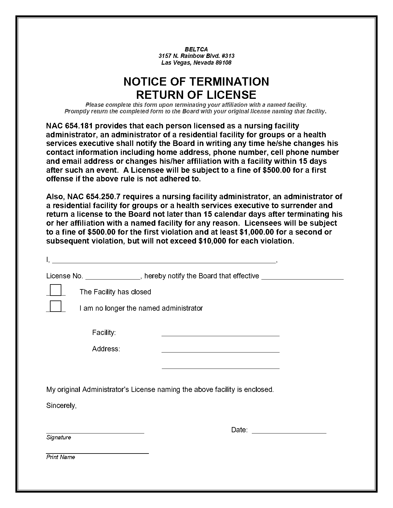 notice of termination return form