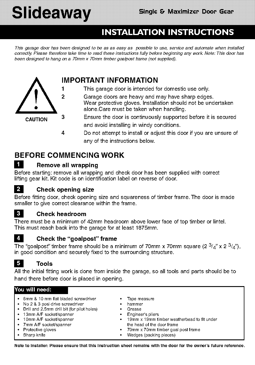 retractable garage door fitting instructions