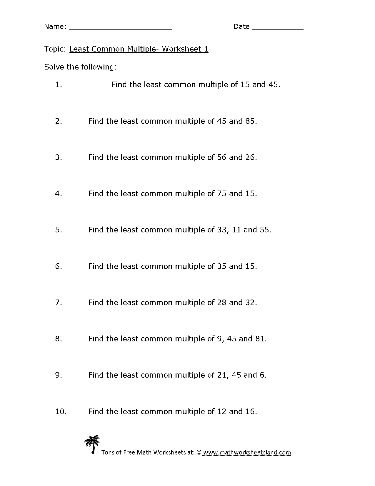 maths lowest common multiple worksheets