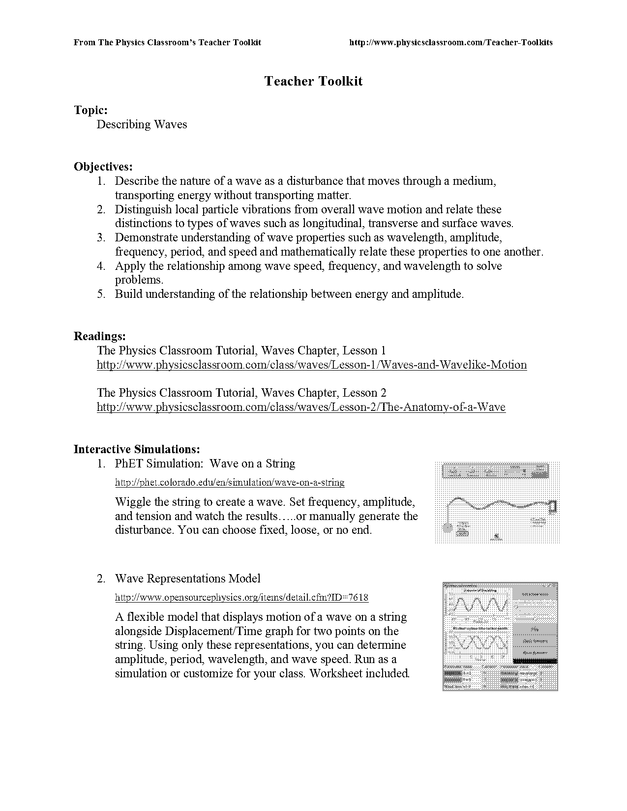 wave basics worksheet answers the physics classroom