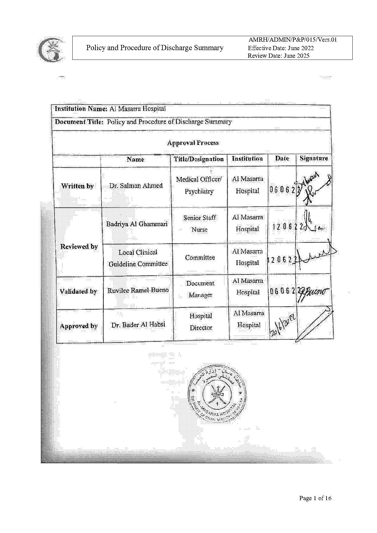 discharge summary policy and procedure