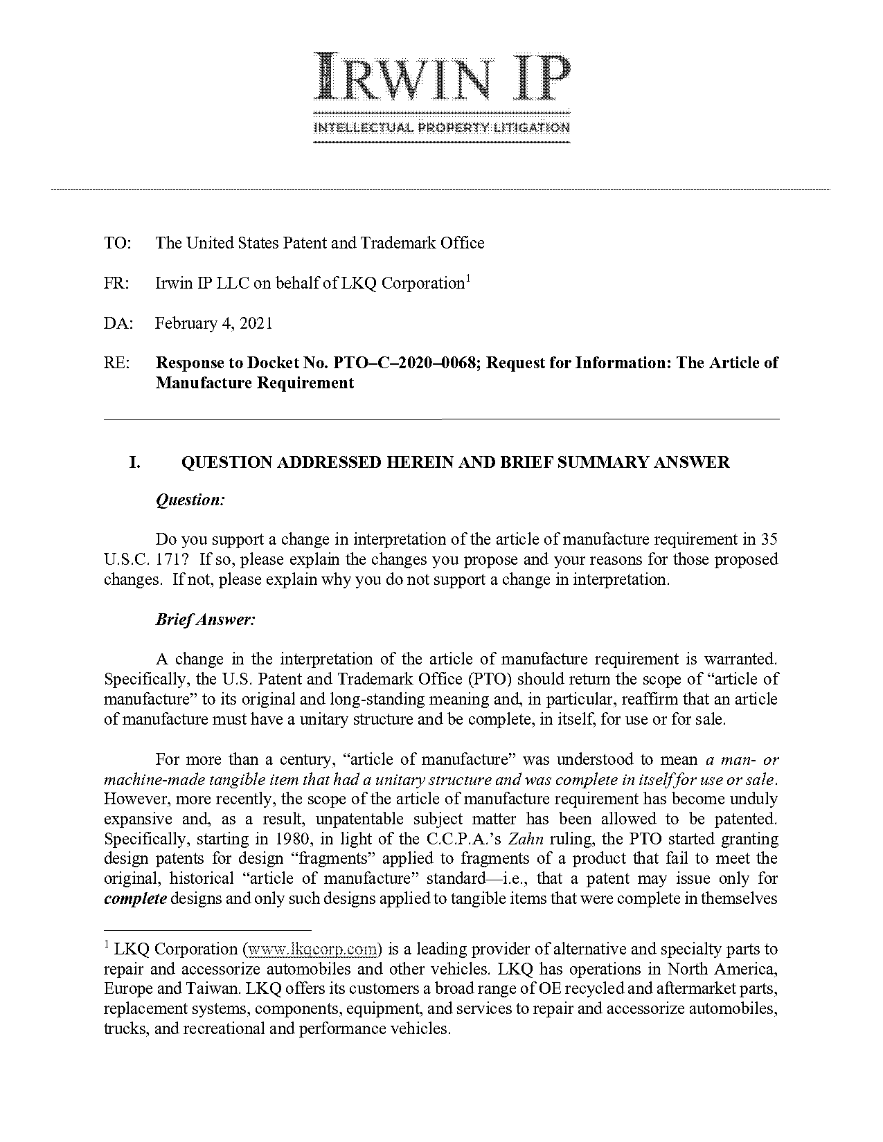 us patent laws for article of manufacture