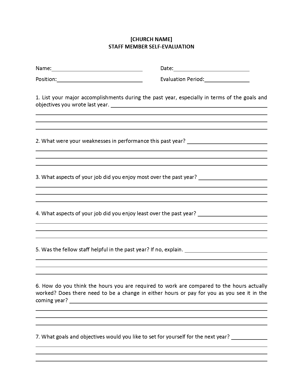 church performance evaluation template